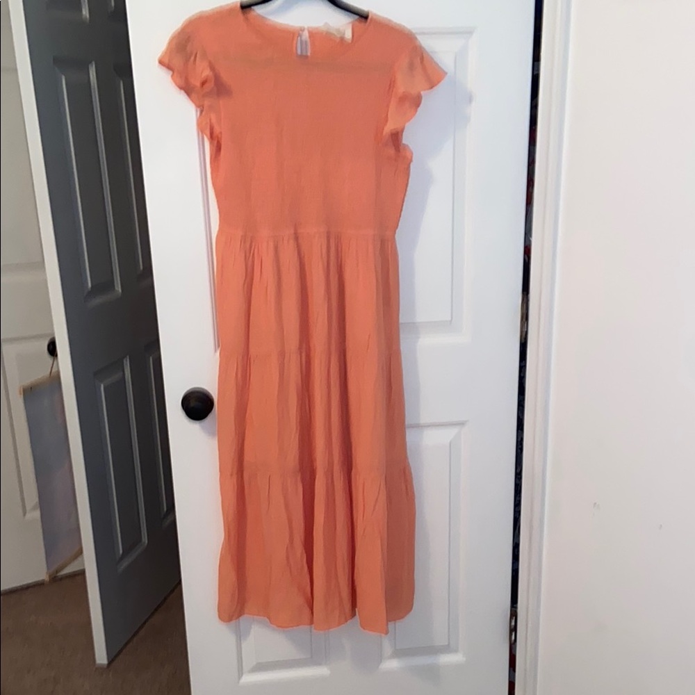 Orange Cap Sleeve Midi Dress